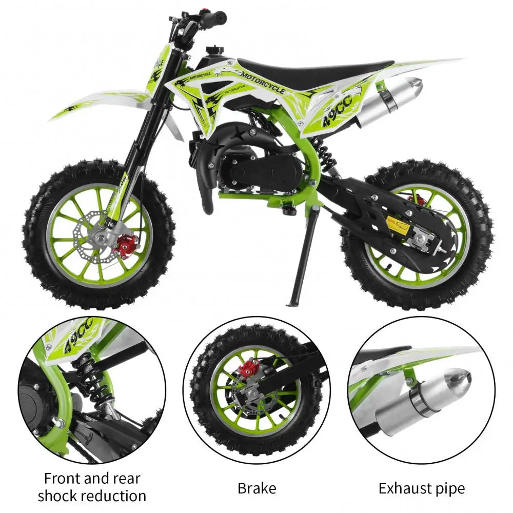 2-Stroke 49cc Kids Mini Motorcycle Dirt Bike Gas Power Motocross Off Road Pocket Motorbike Pull Start Front Rear Disc Brakes