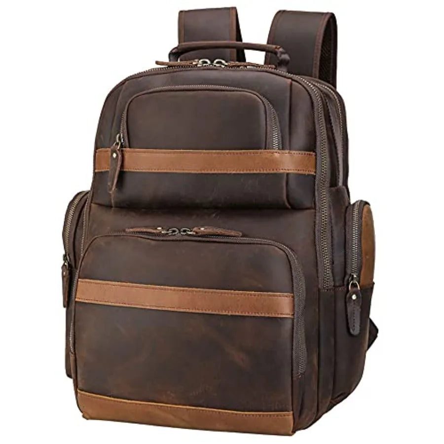 Men's Vintage Leather Backpack 15.6" Laptop Bag Large Capacity Business Travel Hiking Shoulder Daypacks