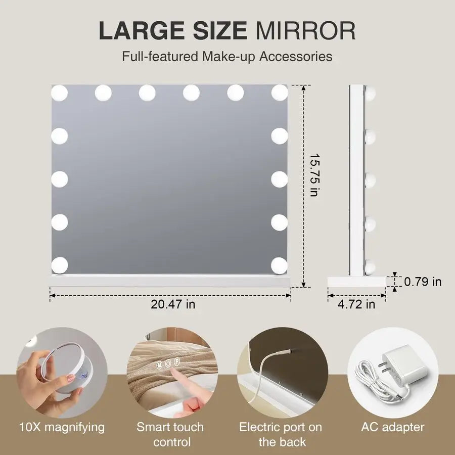 Vanity Mirror with 14 LED Bulbs, Professional Lighted Makeup Mirror with Adjustable Brightness amp 3 Color Temperatures, Light u