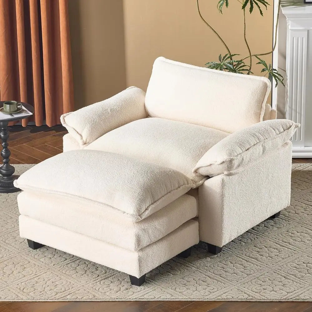 Luxurious Oversized Sofa with Ottoman, Cloud Comfort Chaise, and Sectional Sleeper Couch in Beige Teddy-Fleece