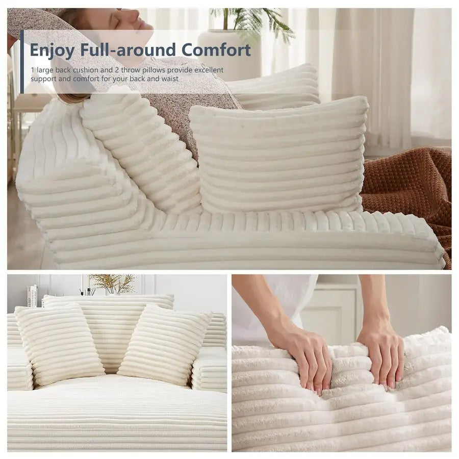 Oversized Chaise Lounge Chair Indoor, Corduroy Boneless Sleeper Sofa Couch Bed, Small Cloud Reading Chairs with Pillows for Livi