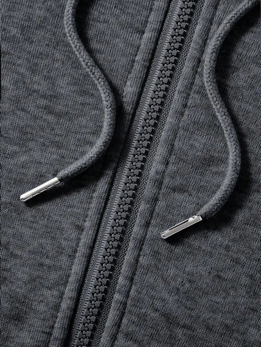 Men's Casual Zip-Up Hoodie with Drawstring, Long Sleeve, Autumn Outdoor Wear