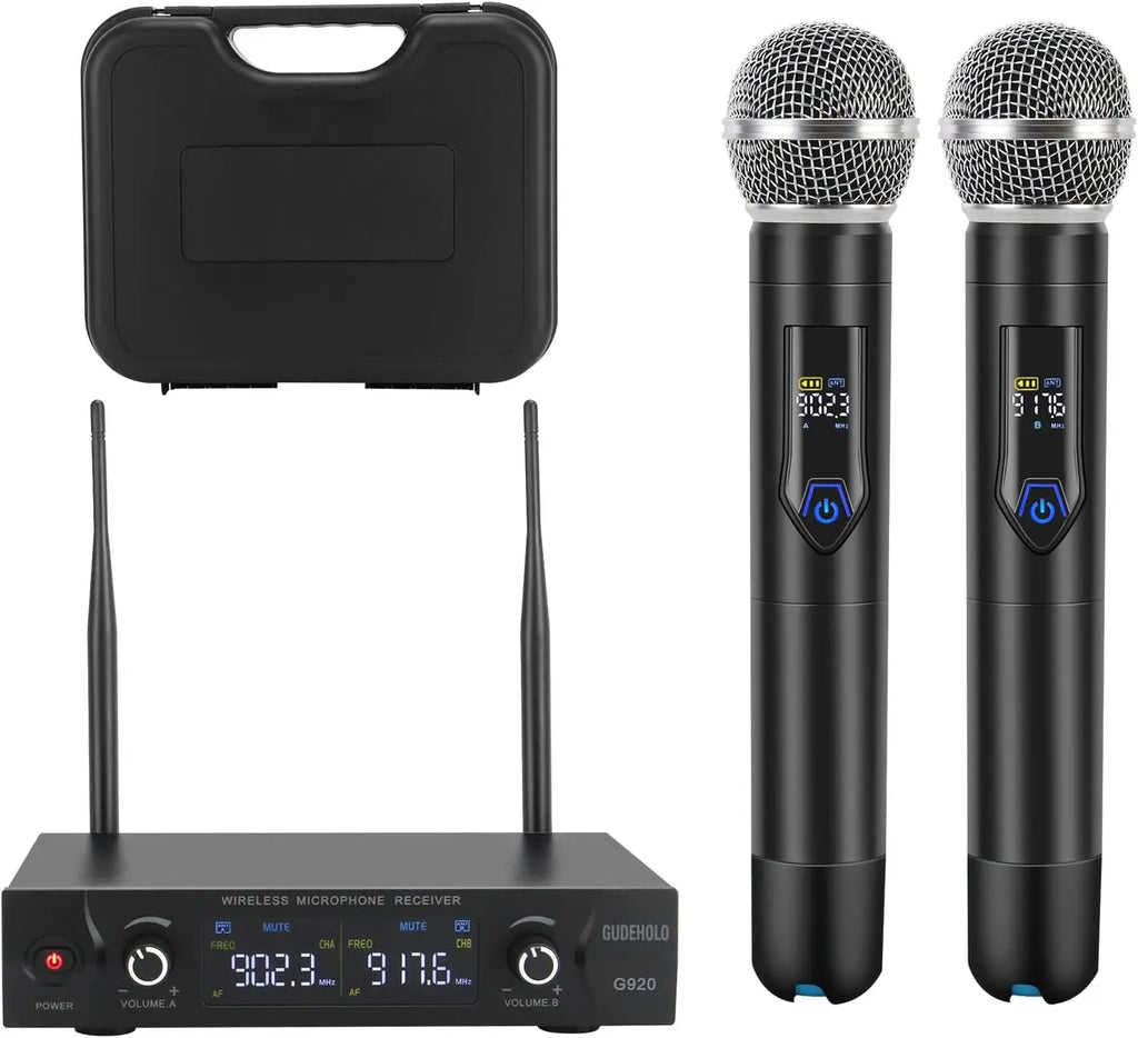 Wireless Microphone System, Metal UHF Dual Handheld, 20 Channels, Professional Cordless Mic for Church, DJ, Karaoke, Wedding