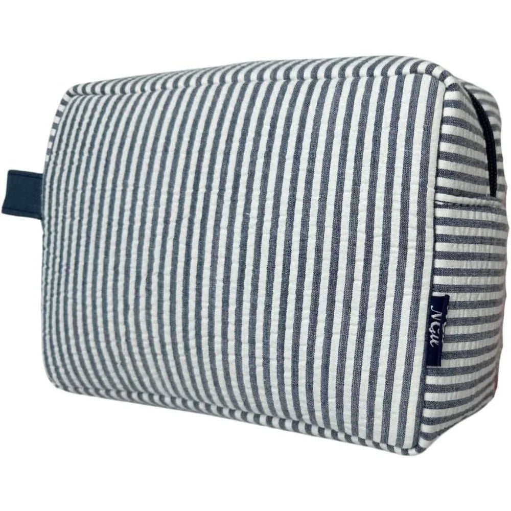 Seersucker Ruffle Cosmetic Bags Striped Storage Make Up Bags for Women Lady with Zipper Travel Bag Makeup Bag