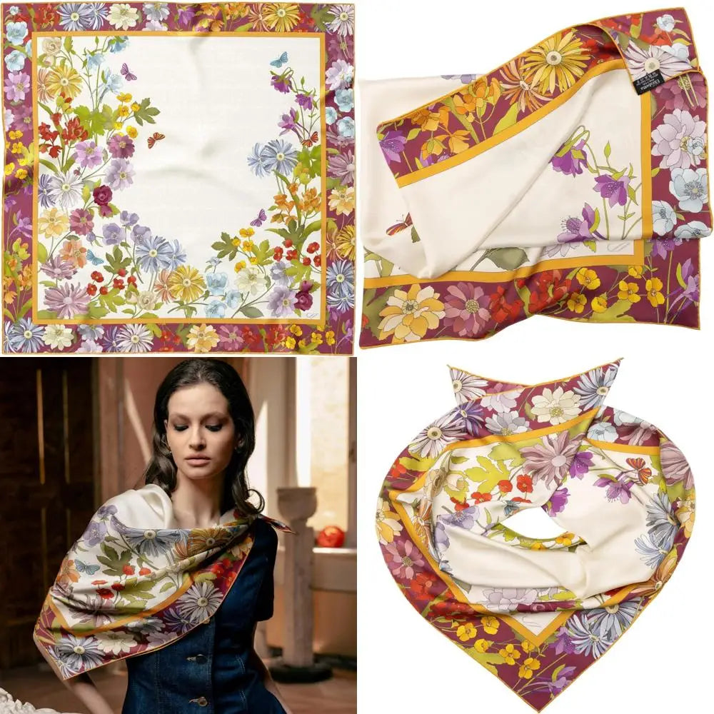 100% Silk Italian Square Scarves - 35 Elegant Designs, Handcrafted in Italy, Women's Fashion Accessories
