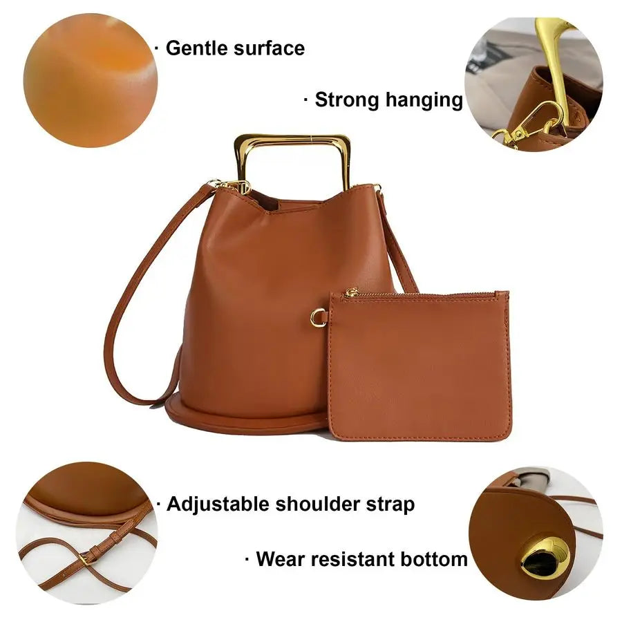 PU Leather Handbag Crossbody Shoulder Purse Top Handle Bucket Bag
