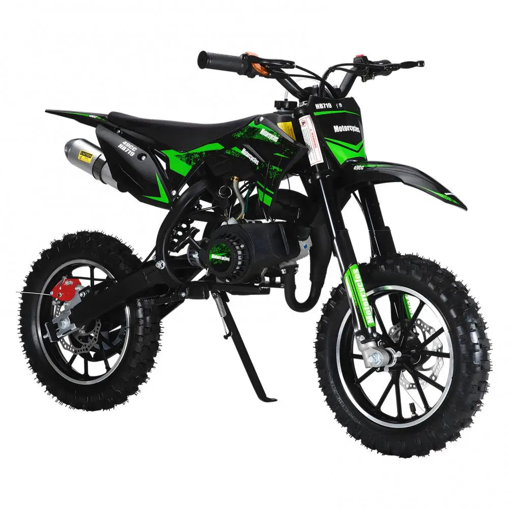 49CC 2-Stroke Gas Powered Motorcycle Mini Kid Dirt Bike With Off-Rode Tire Front Rear Disc Brakes Up To 25 Mph, Max Load 330 LBS