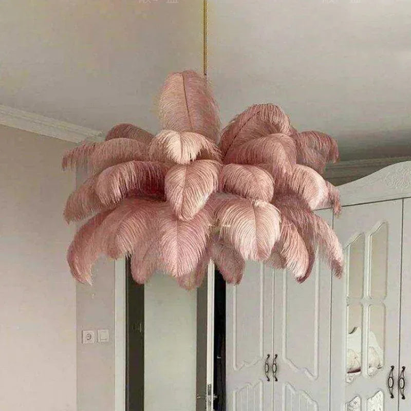 Nordic Ostrich Feather Led Pendant Lamp Living Room Feather Lamp Bedroom Home Decor Indoor Lighting Hanging Light Fixture luster