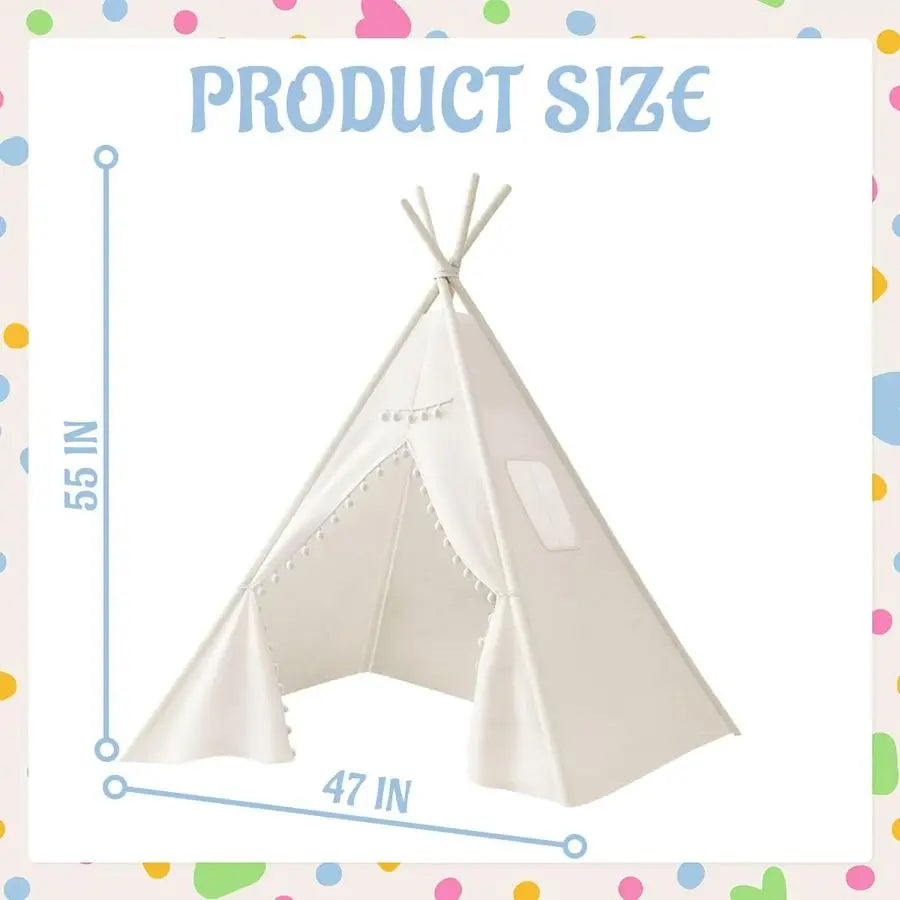 PCS Teepee Tent for Kids,Washable Tapered Kids Teepee Tent,Bohemian Teepee Tents,White Collapsible Sleepover Tents,for Boys and
