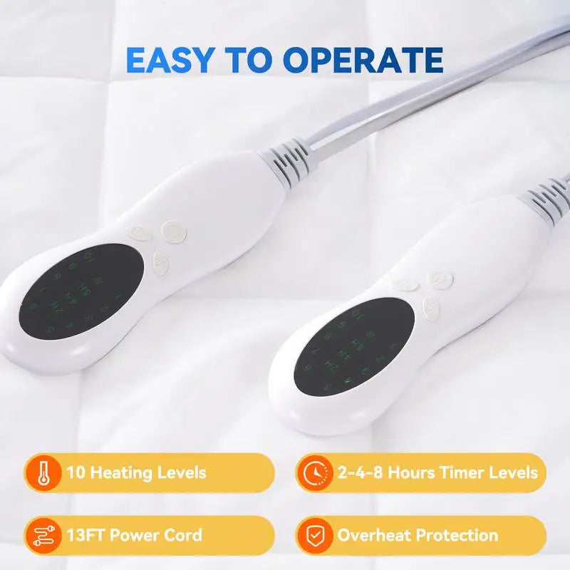 Electric Heating Mattress Cover, Dual Control, Soft Fabric, Adjustable Temp, Queen Size, Warm Your Bed Quickly, Energy