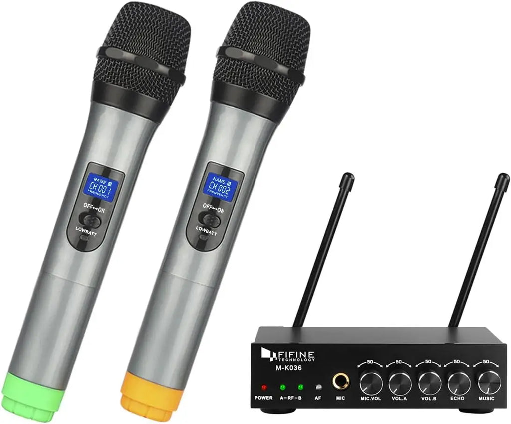 UHF Dual Channel Wireless Handheld Microphone, Easy-to-use Karaoke Wireless Microphone System-K036