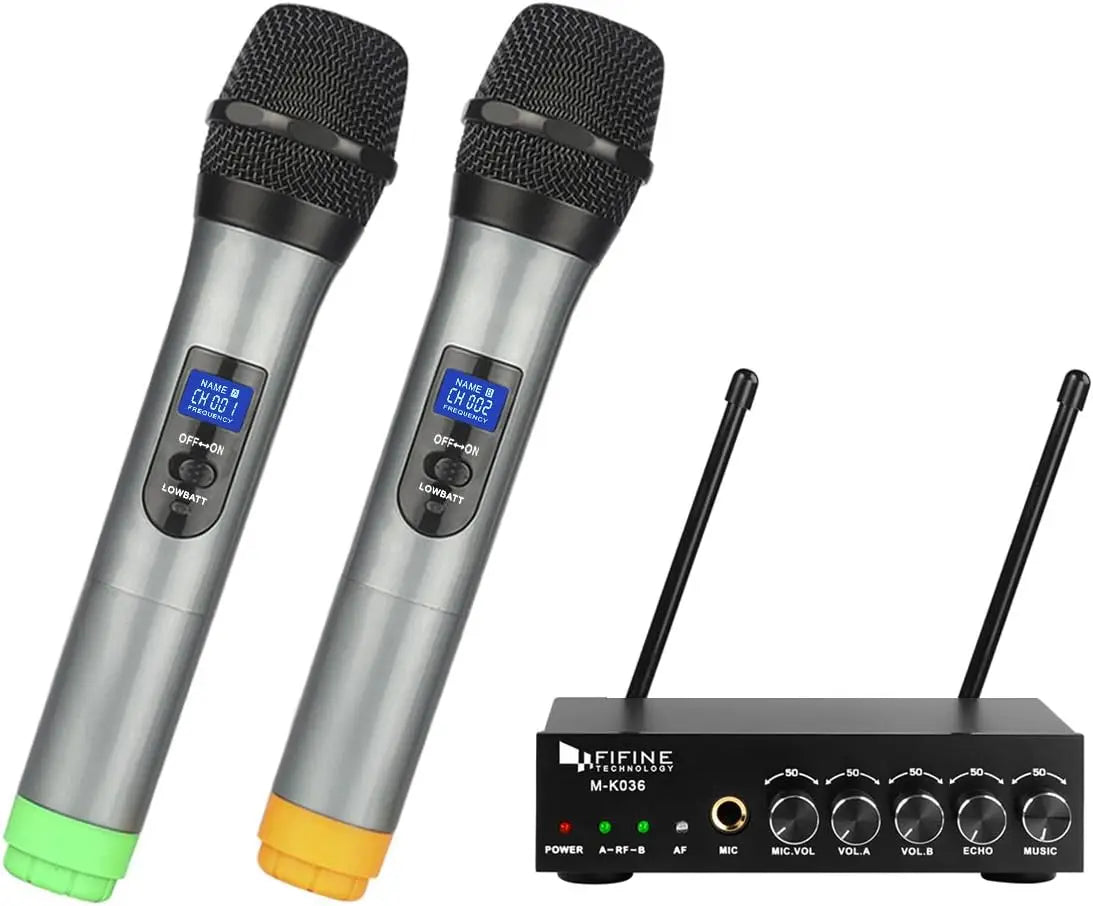 UHF Dual Channel Wireless Handheld Microphone, Easy-to-use Karaoke Wireless Microphone System-K036