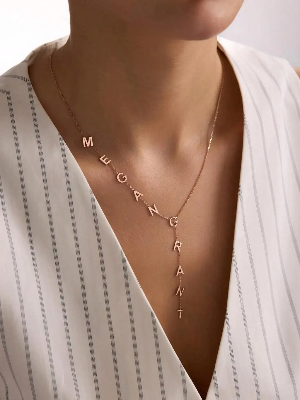 Custom Y-Shape Name Necklace with 1-12 Letters, Gold Plated Personalized Jewelry for Women