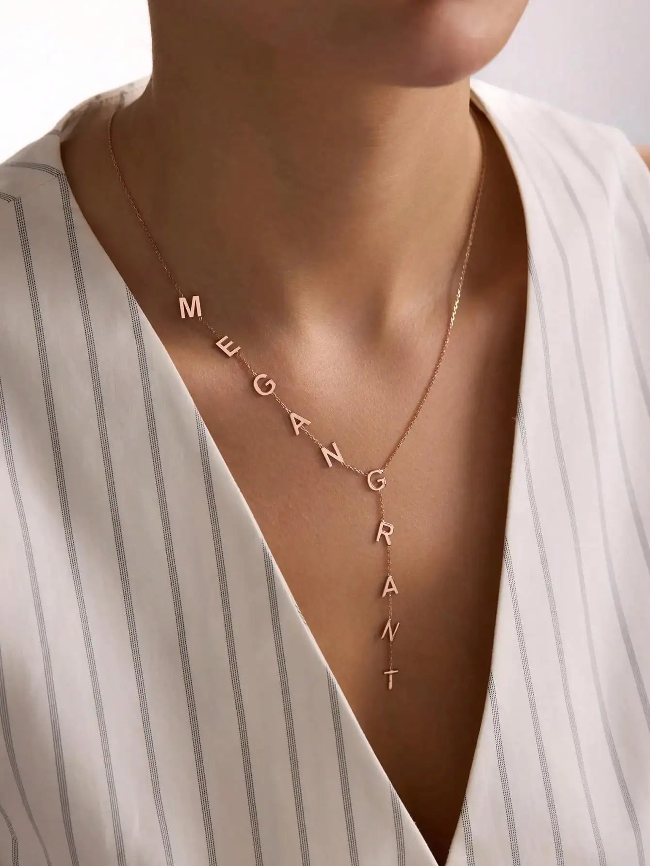 Custom Y-Shape Name Necklace with 1-12 Letters, Gold Plated Personalized Jewelry for Women