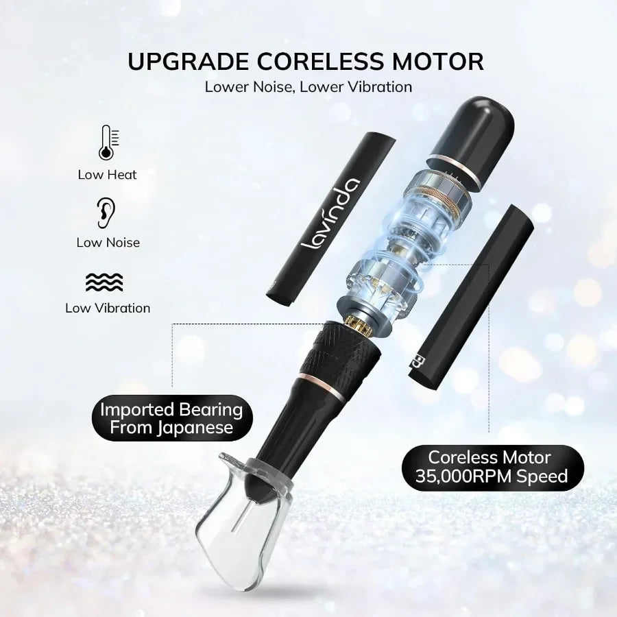 Professional Rechargeable Nail Drill Machine with Diamond 35000RPM Coreless Motor for Acrylic Nails Portable Cordless Electric