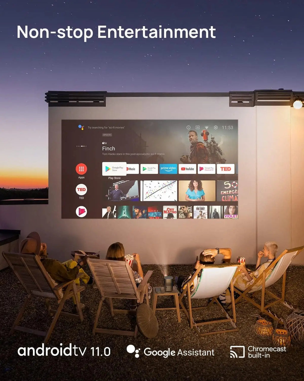 1080P Portable Mini Projector with WiFi, Bluetooth, Android TV 11.0, Auto Focus, and 4K Support