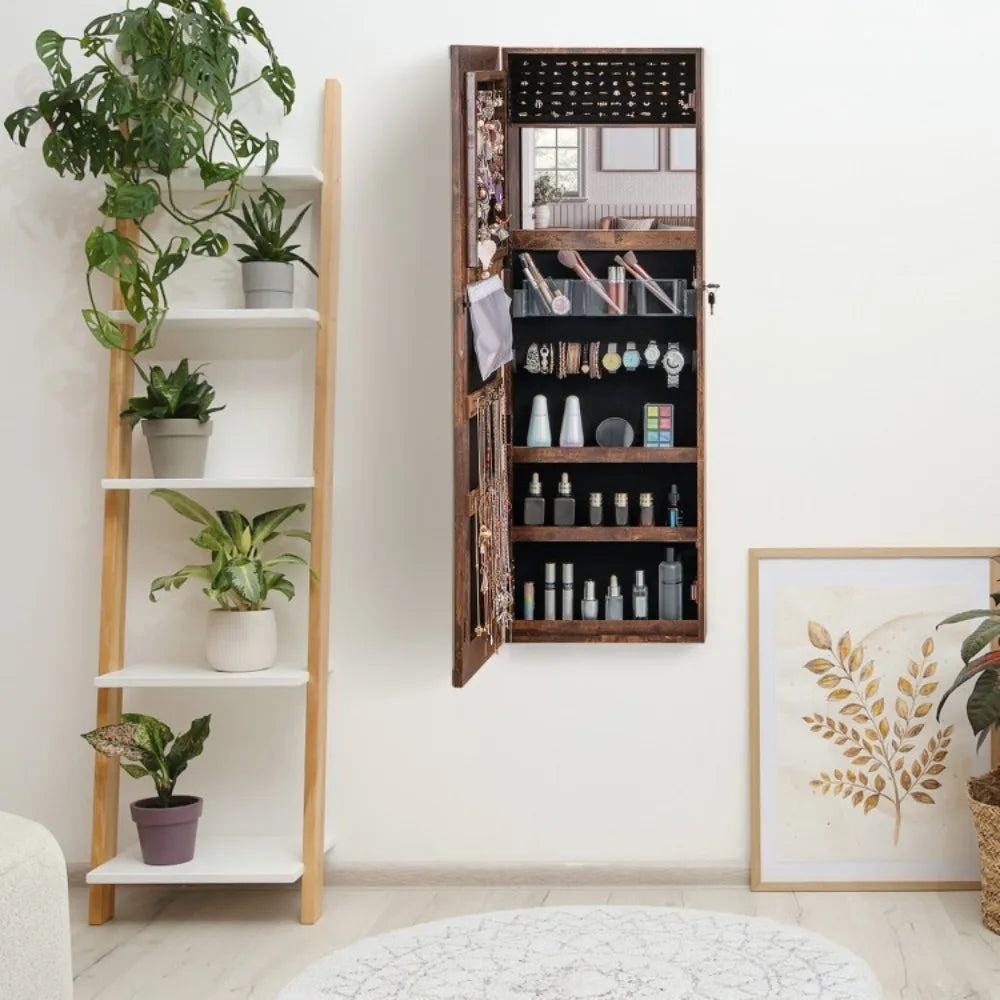 Jewelry Armoire Cabinet Organizer w/Full Length Mirror & 2 Internal LED Lights