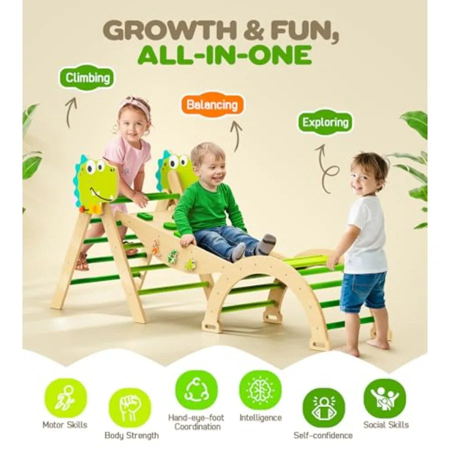 Philnas Pikler Triangle Set 11-in-1 Montessori Climbing Toy for Toddlers Foldable Wooden Indoor Jungle Gym Playground Climber f