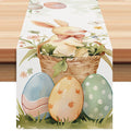 Easter Bunny Eggs Linen Table Runner Easter Rabbit Table Runner Washable Spring Table Runners for Kitchen Dining Table Decor
