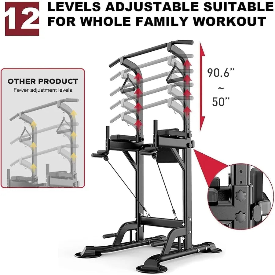 Power Tower Pull Up Bar Station for Free Standing & Dip Standing with Adjustable Height for Home Gym Multi-Function Training