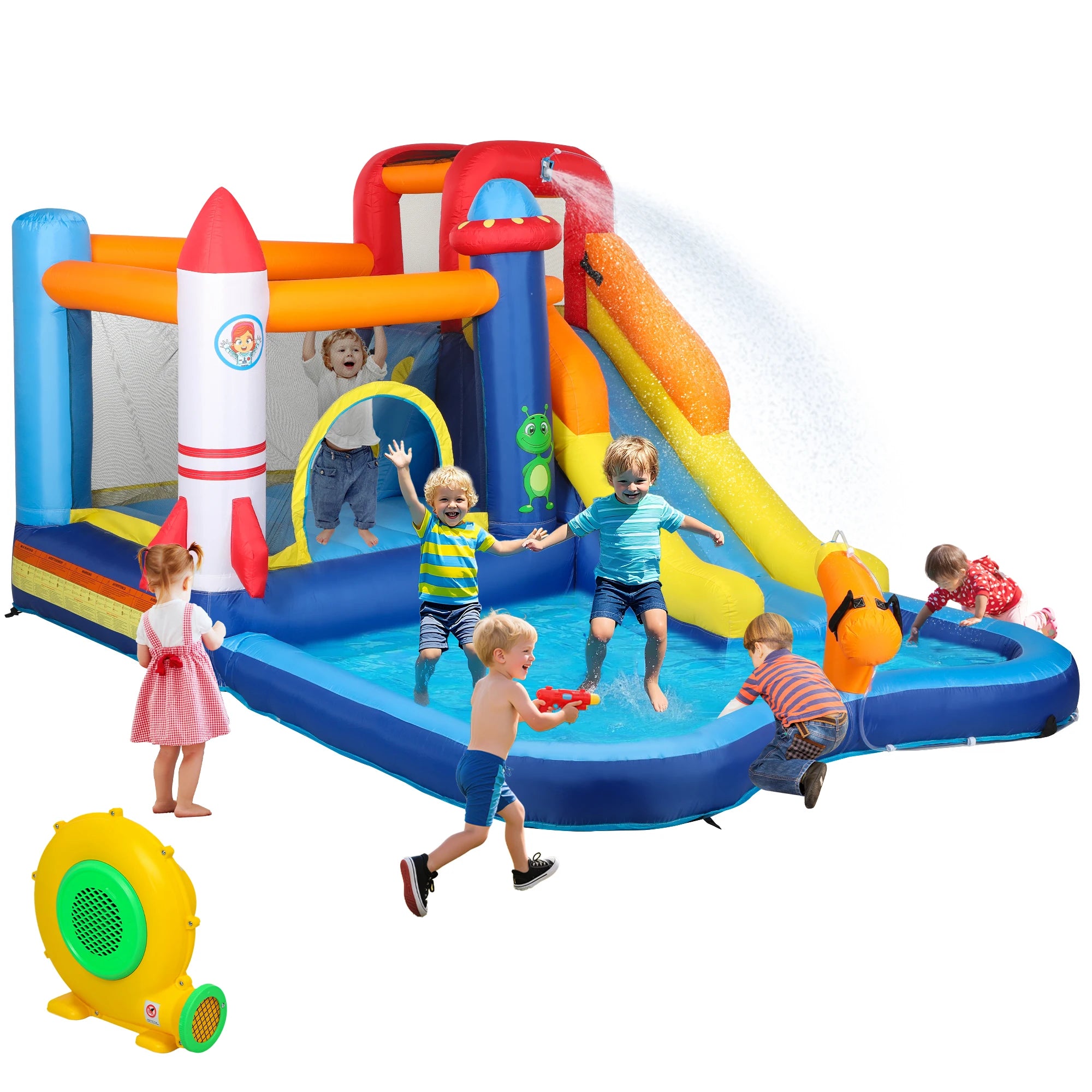 Qaba 8 in 1 Inflatable Bounce House Water Slide with 550W High Power Blower