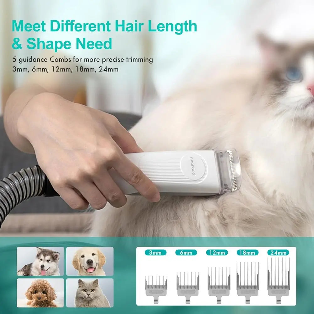 Pet Grooming Kit & Vacuum Suction for 99% Pet Hair Removal, Professional Clippers with 5 Grooming Tools for Dogs and Cats