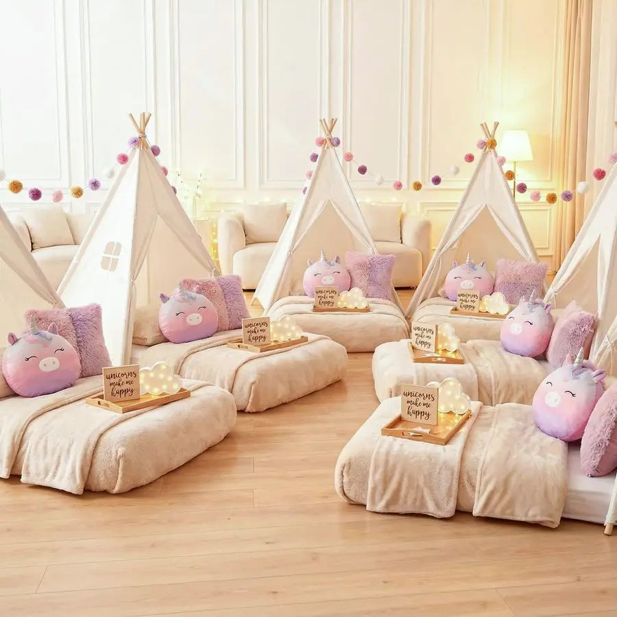 Pack Teepee Tent for Kids with Inflatable Airbed, Light, Indoor Toddler Sleepover Tents Children Room Tents for Slumber Party, O