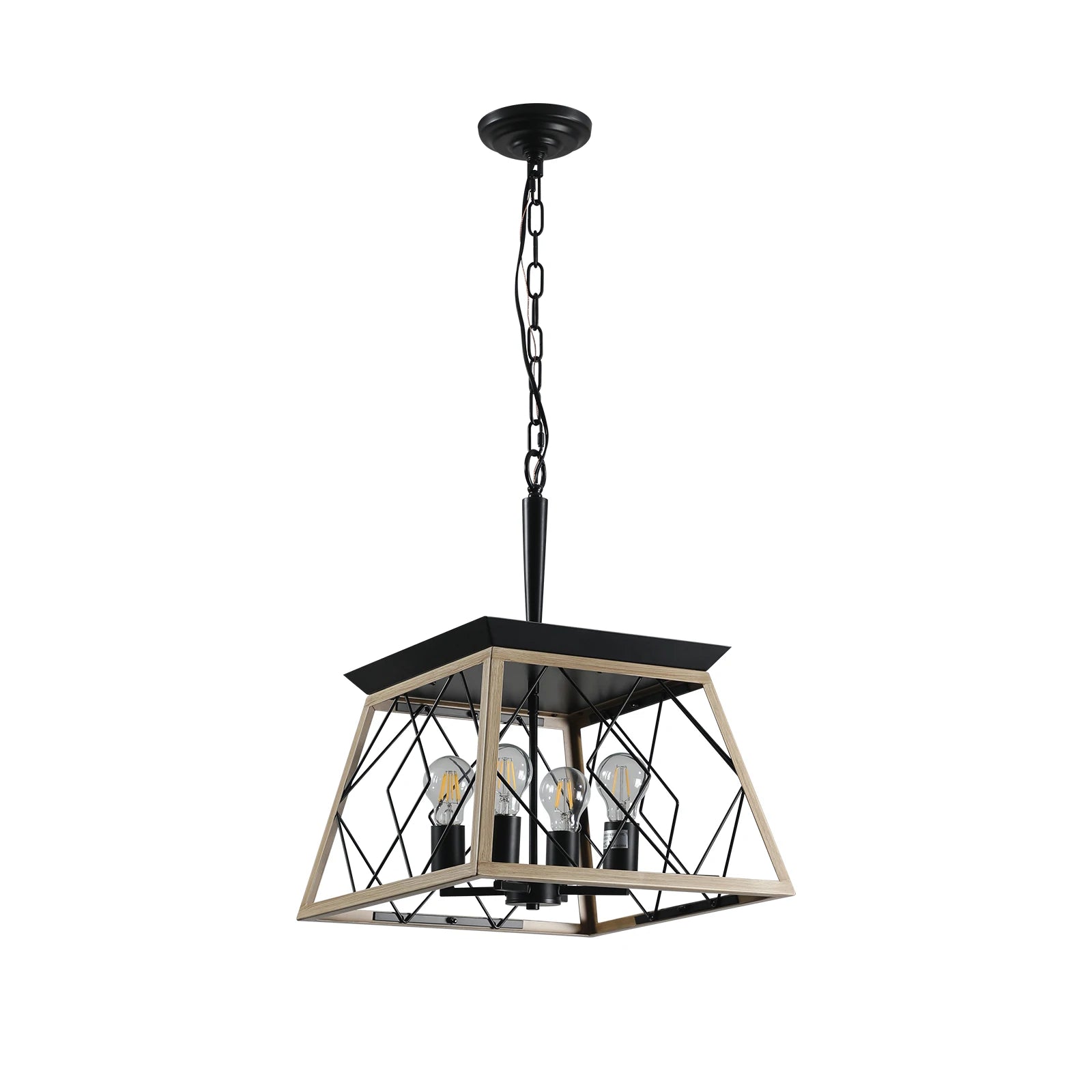 Industrial Retro Iron & Wood 4-Light Chandelier E26 Base Pendant Lighting for Dining Room Kitchen Living Room