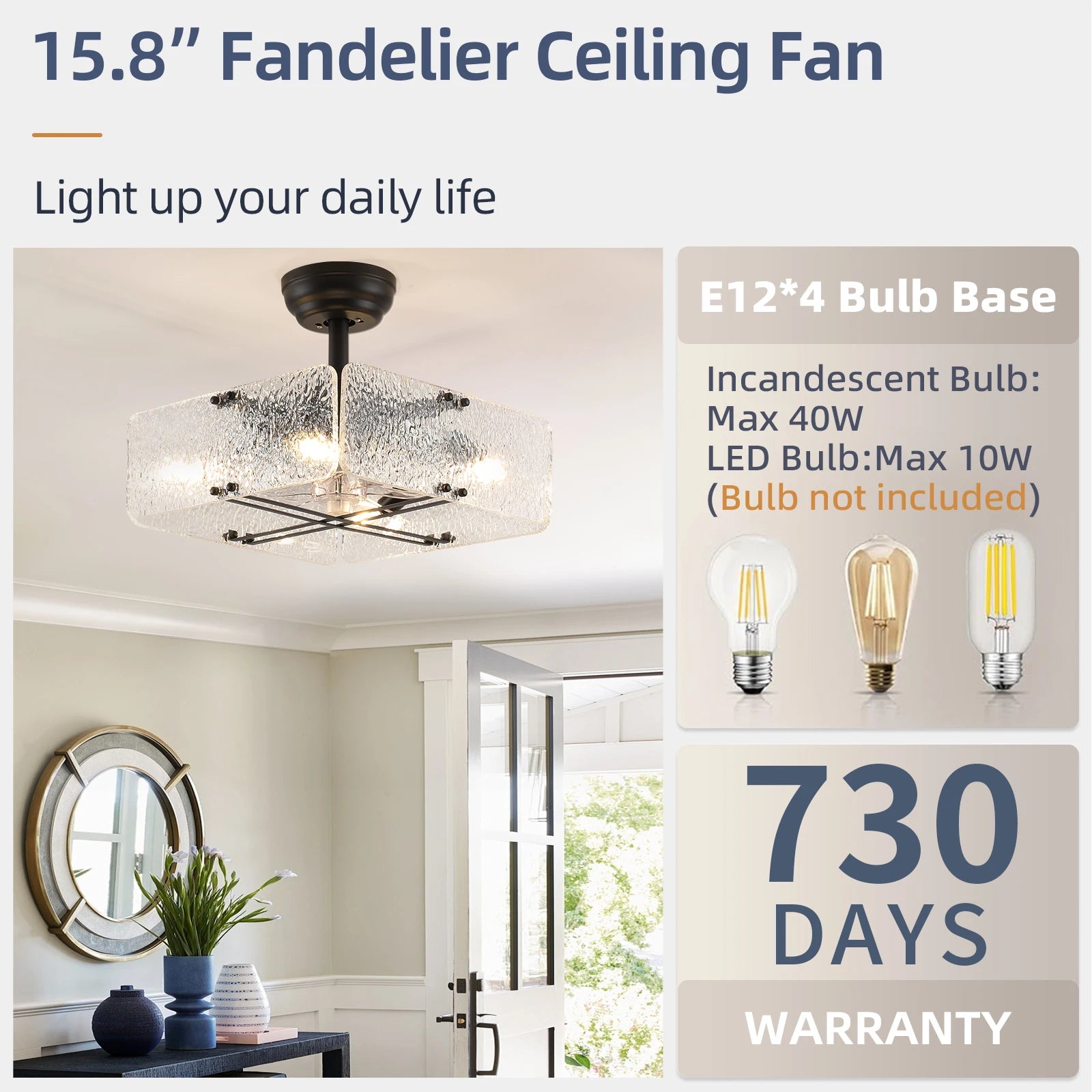Modern Glass Fan Lights Are Suitable For Bedrooms, Kitchens, And Living Rooms, And Are Available In Two Modes (Cold/Warm)