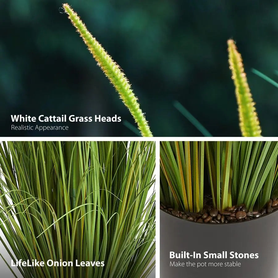 4ft 2Pack Artificial Cattail Reed Grass, 47.2 Artificial Indoor Outdoor Fake Onion Grass Plant, Home Office Wedding Decorative P