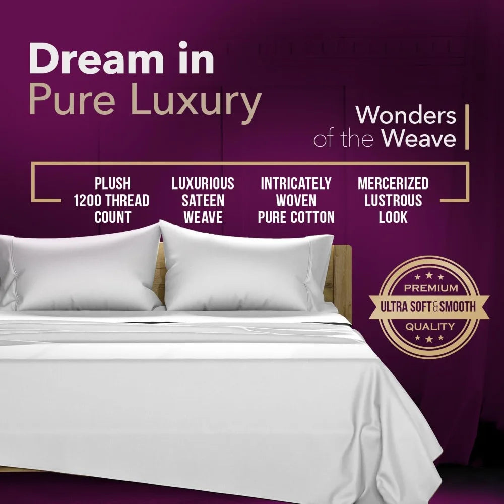 TEXAS LINEN CO. 100% Egyptian Cotton Sheets King Size Set - 1200 Thread Count Egyptian Cotton Luxury Sheets King Size, 17 Deep P