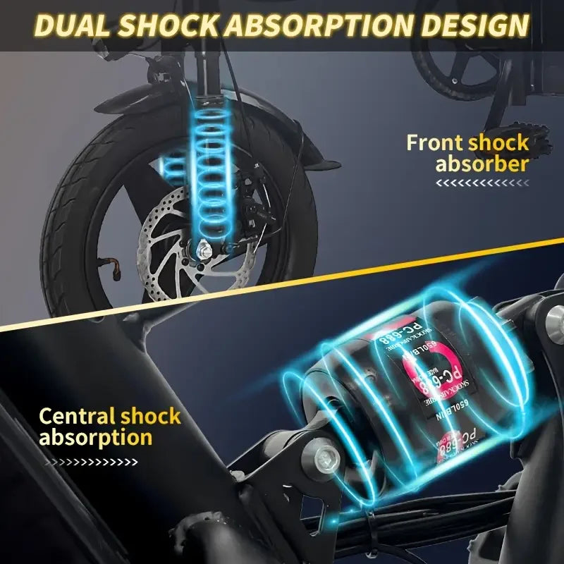 14" Folding Electric Motorcycles Mountain E Bike for Adults, 400W Peak Motor Ebike 19.5Mph 20.5Miles 48V 10.3AH Electric Bicycle