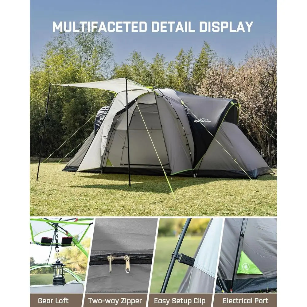 8-Person Family Camping Tent with 3 Rooms: Waterproof and Semi-Freestanding Dome Tent for Outdoor Adventures with Spacious Inter