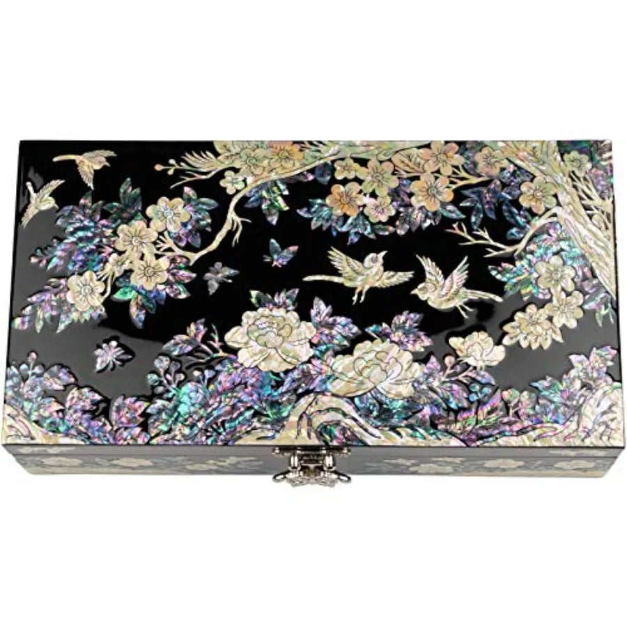 Mother of Pearl Large Jewelry Box with Ring Tray - Handmade Unique Gifts for Women - Abalone Shell Keepsake Decorative Box