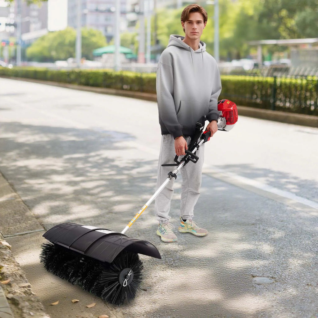 8500rpm Gasoline Powered Broom Sweeper,1700W 52CC 2-Stroke Gasoline Lawn Cleaning Sweeping Machine, Handheld Sweeper