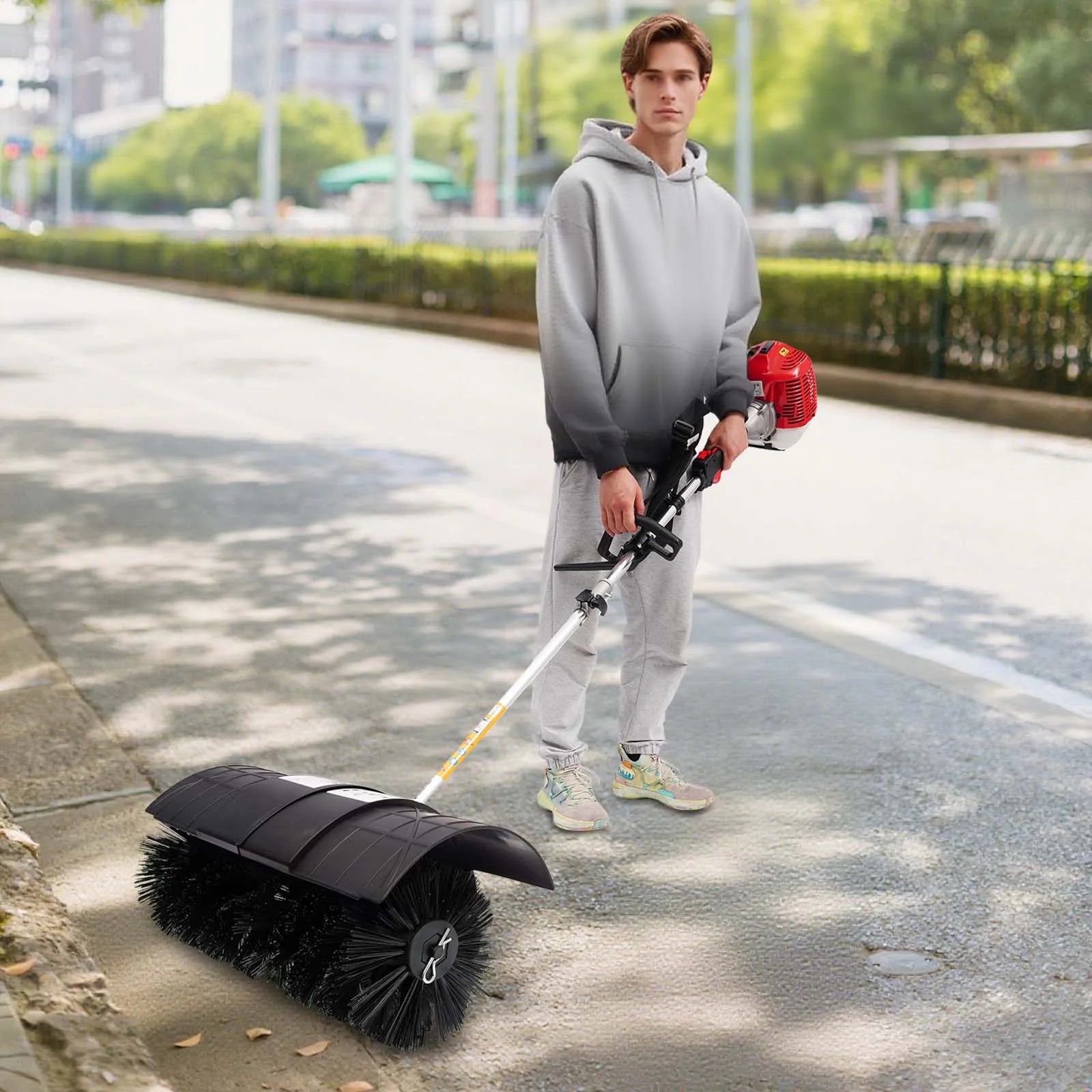8500rpm Gasoline Powered Broom Sweeper,1700W 52CC 2-Stroke Gasoline Lawn Cleaning Sweeping Machine, Handheld Sweeper