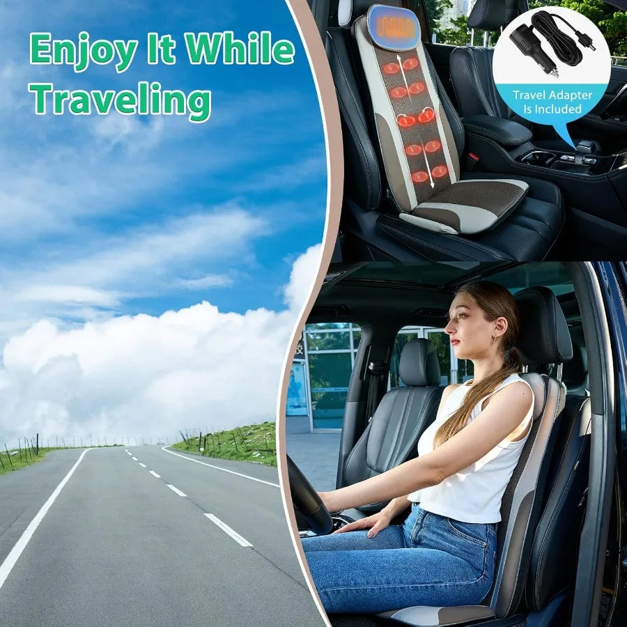 Shiatsu Back Massager with Heat Massage Chair Pad Seat Cushion for Stress Relief Deep Tissue Kneading and Roller 2 Vibration Mo