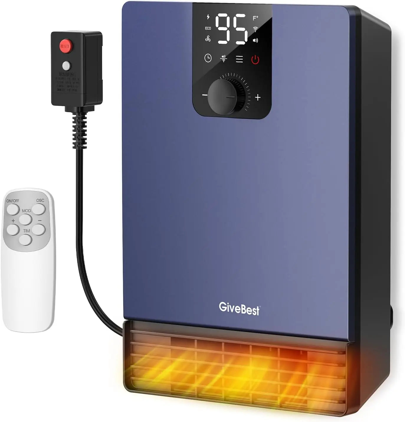 Wall Heater, 1500W Electric Space Heater, Adjustable Thermostat, 3 Modes, 24H Timer, Easy Mount, White