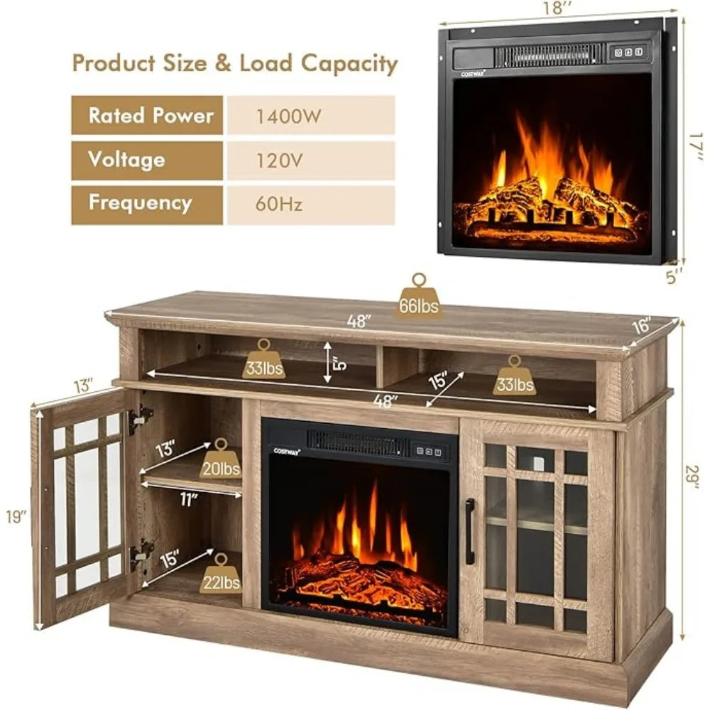 Electric Fireplace TV Stand for TVs Up to 55 Inches,18-Inch Fireplace Insert with Remote,Overheat Protection, 48-Inch,Customized