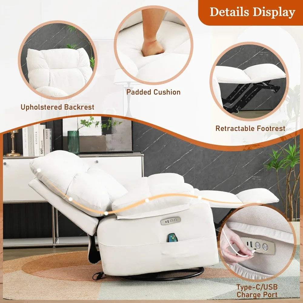 Rocking Recliner Chair, White Swivel Massage Rocker Recliner Chairwith Heated, Electric Recliner Chairs for Adults Customized