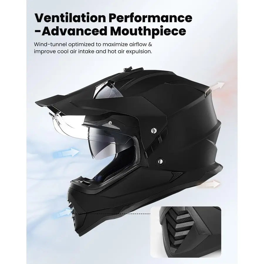 Dual Sport Adventure Motorcycle Helmet with Pinlock Compatible Sun Visor Snowmobile ATV Dirt Bike Off Road Casco Model WS902 Mat
