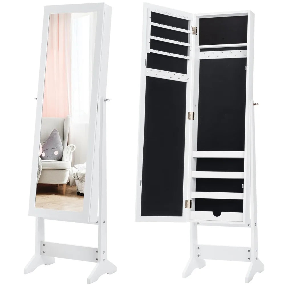 Vanity Mirror Tilting Jewelry Cabinet Organizer Storage Box White