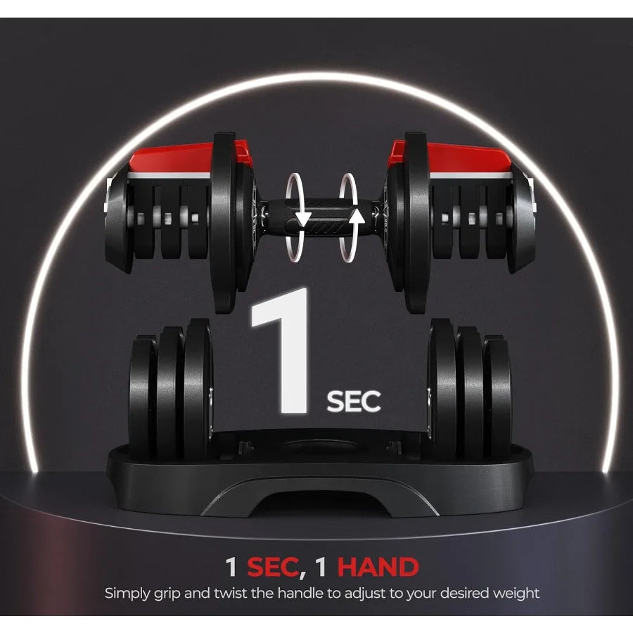 Adjustable Dumbbell Set 28 40 52.5 90LBS Fast Adjust Weight Training Equipment with AntiSlip Handle and Storage Tray for Home G