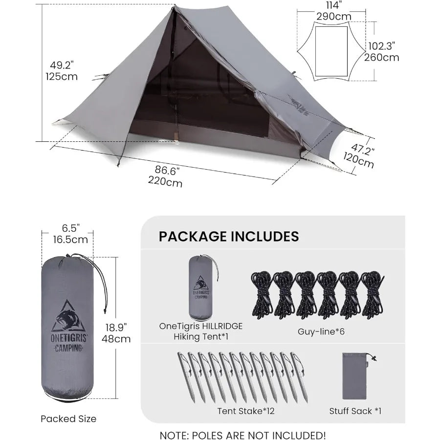 Backpacking Tent Waterproof Windproof 2 Person Tent 20D SILCoated Nylon Single Layer Ultralight 3 Season Tent for Cam
