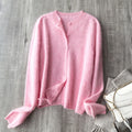 Women Fleece Wool Cashmere Sweater Cardigan Autumn Winter Round Neck Seamless Single Breasted Soft Knitwear