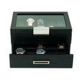 20 Black Ebony Wood Watch Extra Height Box Display Case 2 Level Storage Jewelry Organizer with Glass Top Stainless Steel Accent