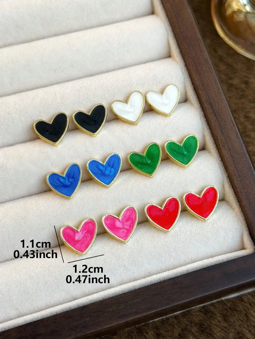 6 Pairs Heart Stud Earrings Set for Women, Colorful Enamel with Gold Tone, Classic & Chic Jewelry Gift