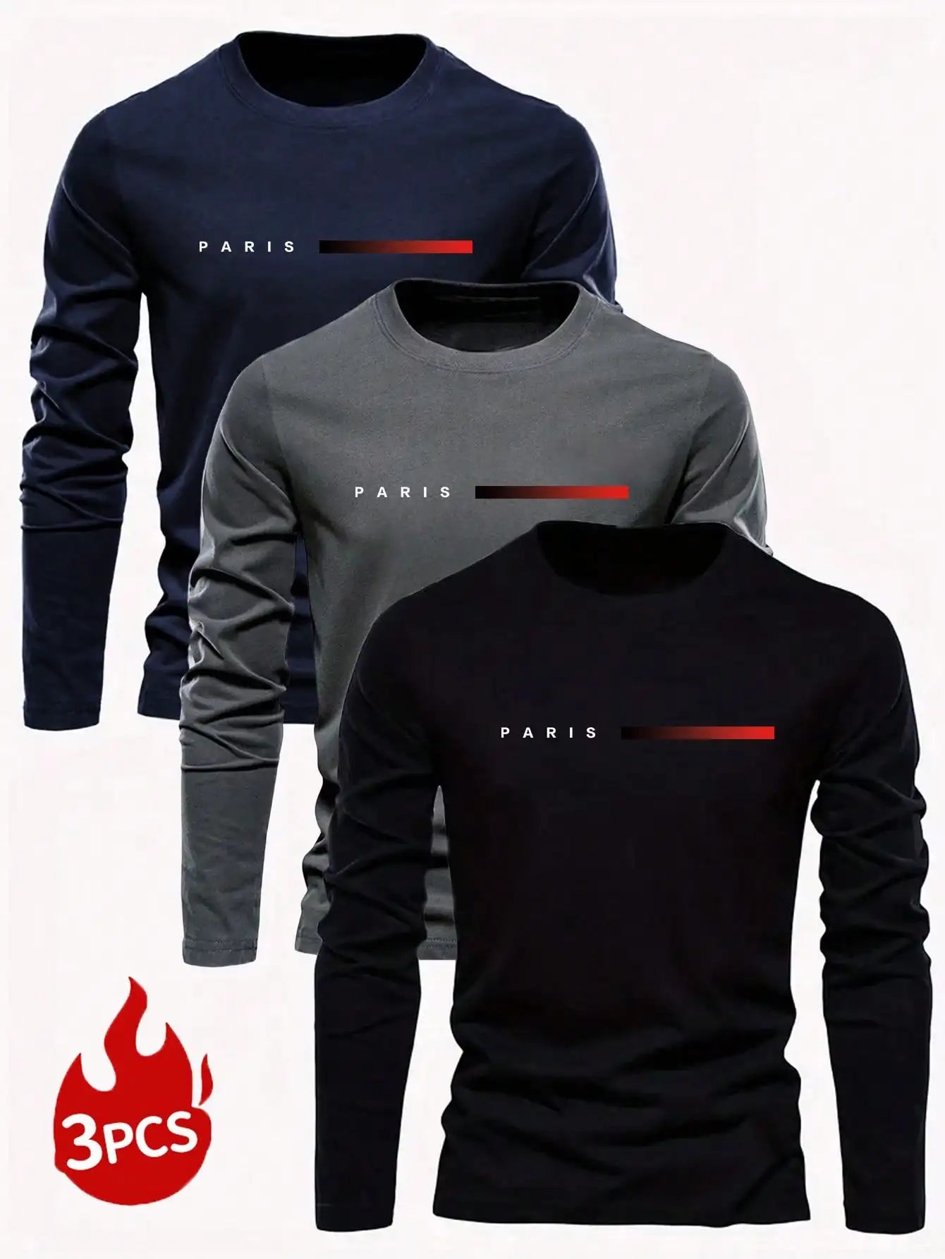 3pcs Men's Minimalist Letter Print Long Sleeve T-Shirts for Casual Daily Wear, Autumn Fall Style