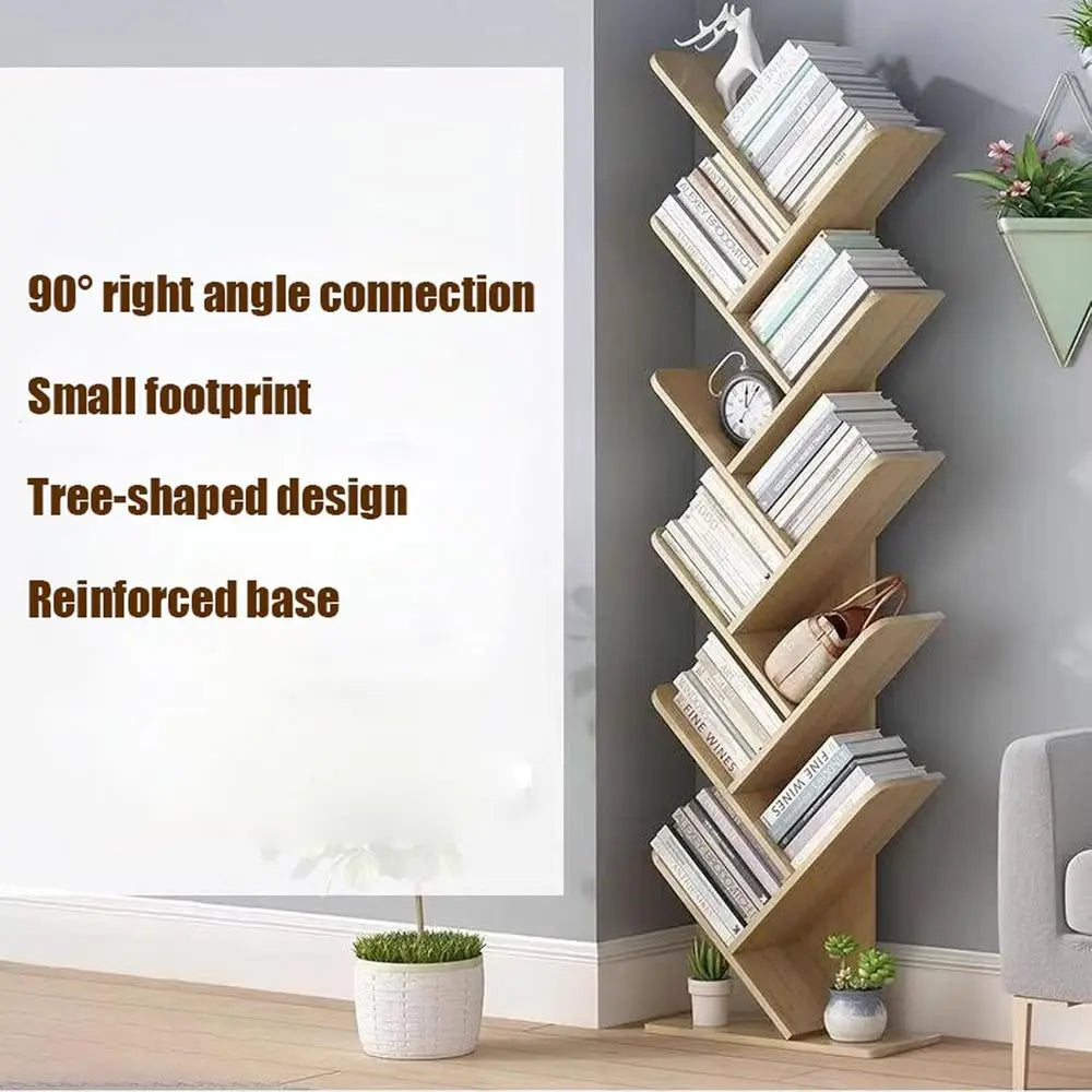 Floor Standing Bookcase Display Book Magazine Cds Storage Rack Decorative Bookshelves for Living Room Bedroom Office - Wood Colo