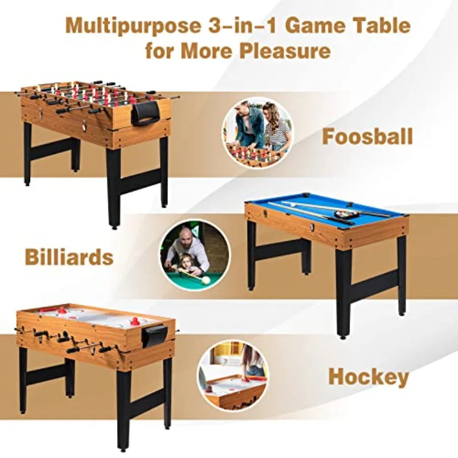 48 Inch Multi Game Table 3-in-1 Adult Size Foosball Pool Table Slide Hockey Table Combo Set with Billiard Soccer Hockey Feature